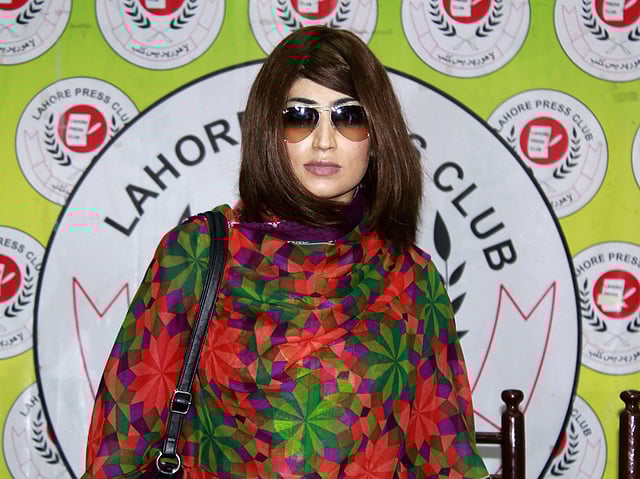 In this photograph taken on June 28, 2016, Pakistani social media celebrity,Qandeel Baloch arrives for a press conference in Lahore. Photo: AFP