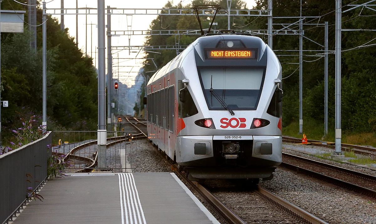 A display reading “ Do not enter” is seen after a 27-year-old Swiss man’s attack on a Swiss train at the railway station in Salez. photo: Reuters