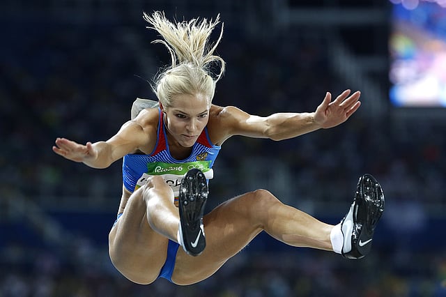 Russia`s Dariya Klishina competes in the Women`s Long Jump Qualifying Round during the athletics event at the Rio 2016 Olympic Games at the Olympic Stadium in Rio de Janeiro on Tuesday. Photo: AFP