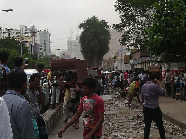 People gather in front of the Basundhara City shopping mall on 21 August, 2016. Photo: Toriqul Islam