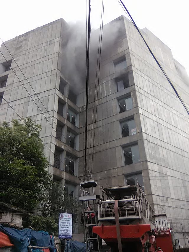 Vehicles of the fire service and civil defence are deployed in front of the Bashundhara city shopping mall on 21 August, 2016. Photo: Apon Zahir