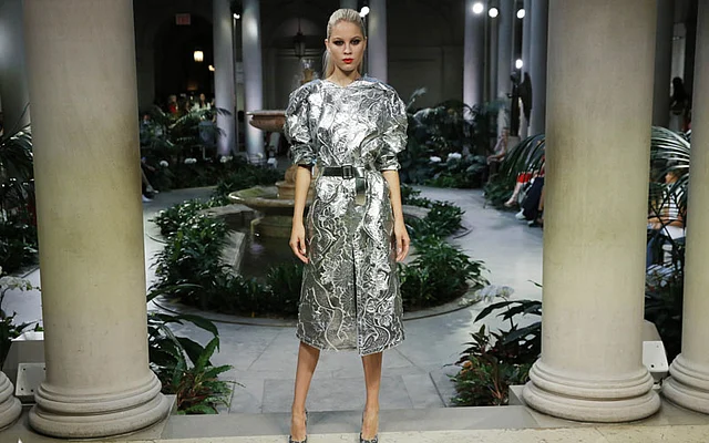 A model walks the runway at the Carolina Herrera fashion show during New York Fashion Week on Monday. Photo: AFP