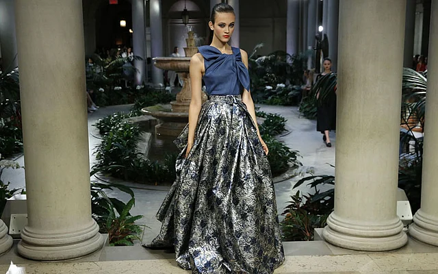 A model walks the runway at the Carolina Herrera fashion show during New York Fashion Week. Photo: AFP