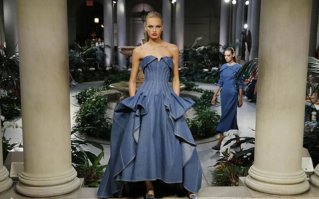 A model walks the runway at the Carolina Herrera fashion show during New York Fashion Week on Monday. Photo: AFP