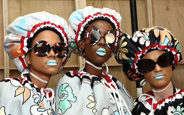Models pose for photos backstage at Thom Browne - September 2016 - New York Fashion Week on Monday. Photo: AFP