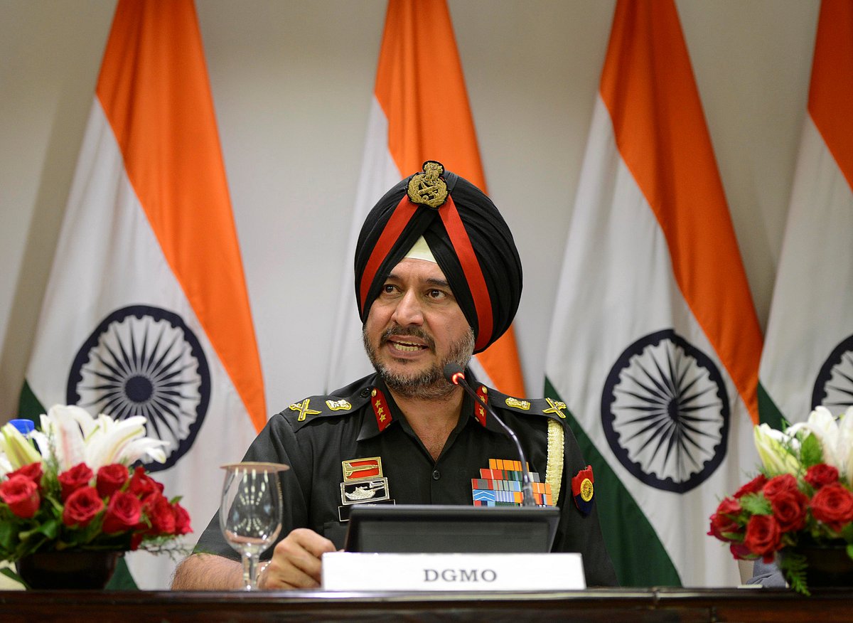 Indian army`s director general of military operations Lt General Ranbir Singh speaks during a media briefing in New Delhi. Photo: Reuters