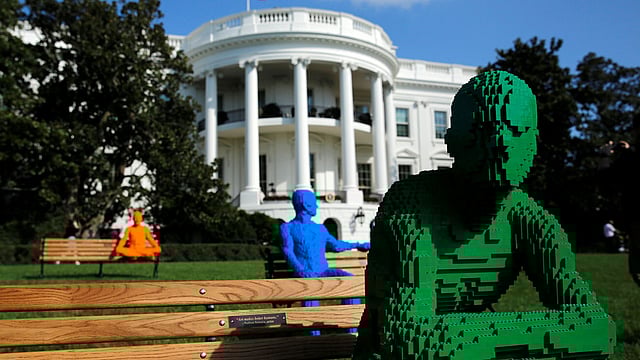LEGO statues for the South by South Lawn Festival of ideas, arts, and action are seen at the White House in Washington, US. Photo: Reuters