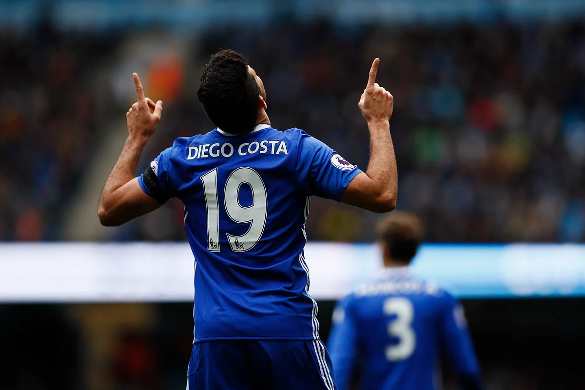Chelsea`s Diego Costa celebrates scoring their first goal. Photo: Reuters