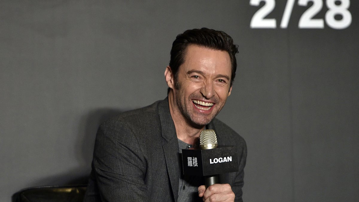 Australian actor Hugh Jackman laughs during a press conference for the film “Logan” in Taipei. AFP file photo