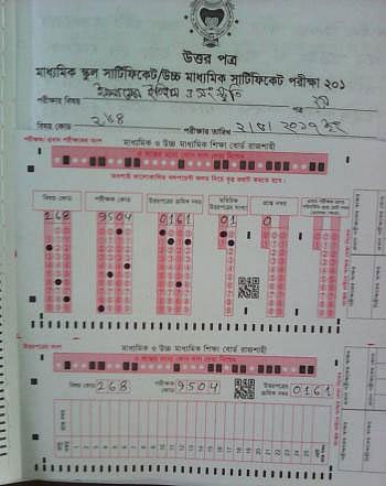 An answer script of Islamic History and Culture recovered Monday from Rajshahi University. Photo: Prothom Alo