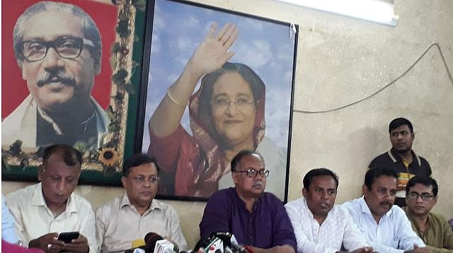 Hasan Mahmud speaks at the press conference at party president's Dhanmondi office on Tuesday. Photo: Prothom Alo