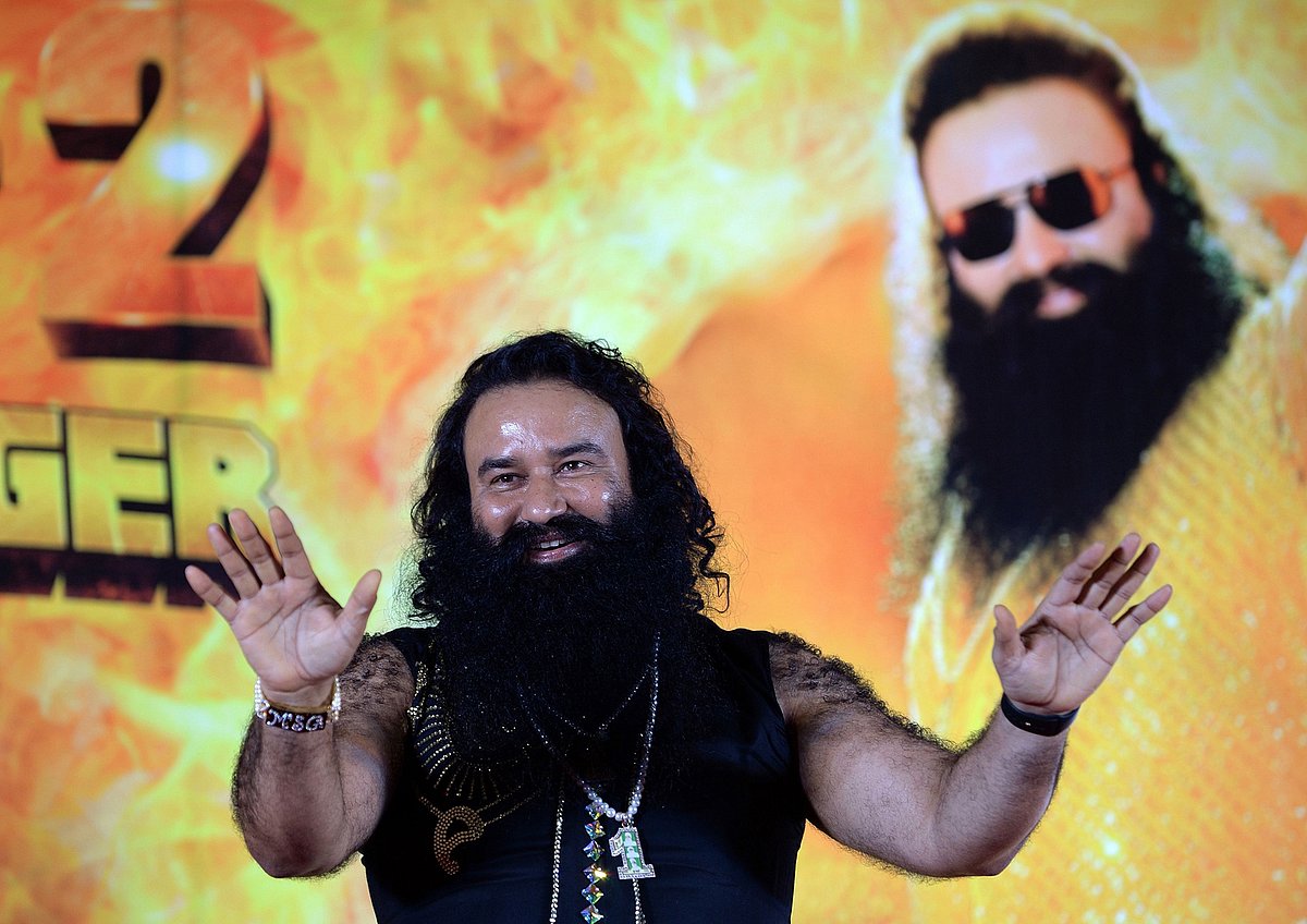 This file photo taken on September 8, 2015 shows Indian chief of the religious sect Dera Sacha Sauda (DSS) Gurmeet Ram Rahim Singh at a news conference to launch the score for his film `MSG-2 The Messenger` in Mumbai. AFP