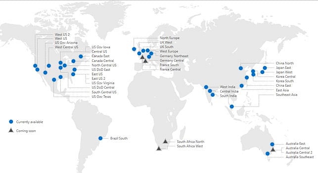 Microsoft Azure data centres across the globe