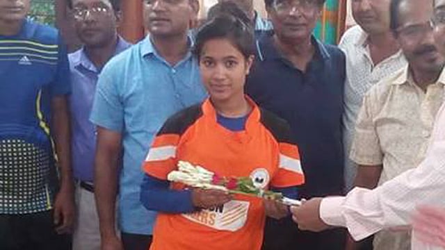Teenage footballer Sabina Khatun at a reception. Photo: Prothom Alo