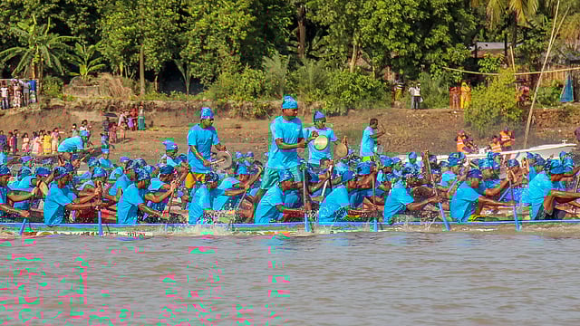 A boat race was held in the Rupsha river, organised by the Khulna deputy commissioner`s office on Saturday.  Photo: Saddam Hossain