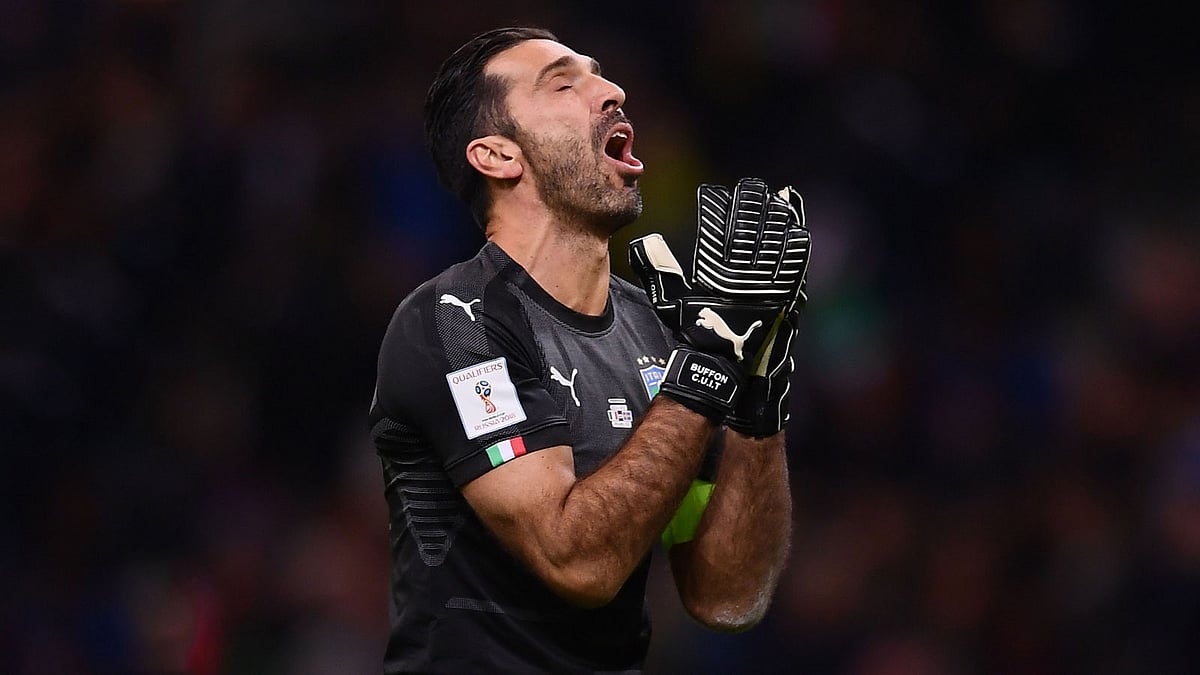 Italy’s goalkeeper Gianluigi Buffon reacts during the FIFA World Cup 2018 qualification football match between Italy and Sweden at the San Siro stadium in Milan. Photo: AFP