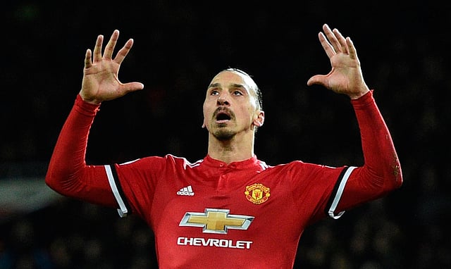Manchester United’s Swedish striker Zlatan Ibrahimovic reacts after shooting wide during the English Premier League football match between Manchester United and Brighton and Hove Albion at Old Trafford in Manchester, north west England. Photo: AFP