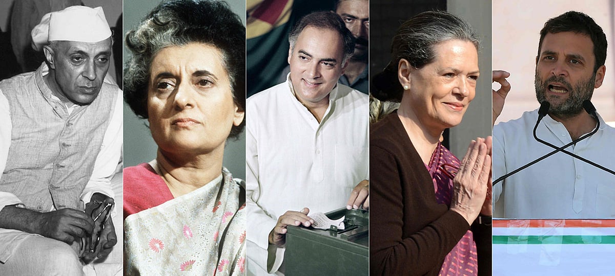 This combination of file pictures created on December 6, 2017 shows (L-R) the first prime minister of India Jawaharlal Nehru in India in 1946; Nehru`s daughter Indira Gandhi, the third prime minister of India, on an official visit to Paris in November 1971; her son Rajiv Gandhi, the sixth prime minister of India, in New Delhi on May 20, 1991; his wife Sonia Gandhi, long-time president of India`s Congress Party, in New Delhi on December 4, 2013; and Rajiv and Sonia Gandhi`s son Rahul Gandhi, Indian Congress Party leader, in Ghaziabad on February 8, 2017. AFP