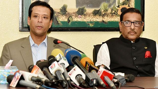 Prime minister Sheikh Hasina’s son and ICT adviser Sajeeb Wazed Joy speaks at a press conference at Awami League president’s Dhanmondi office on Monday. Photo: Focus Bangla