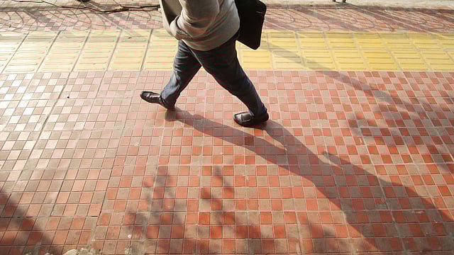 Footpaths in Dhaka are being adjusted for the visually impaired people. Karwan Bazar, Dhaka, 11 January. Photo: Abdus Salam