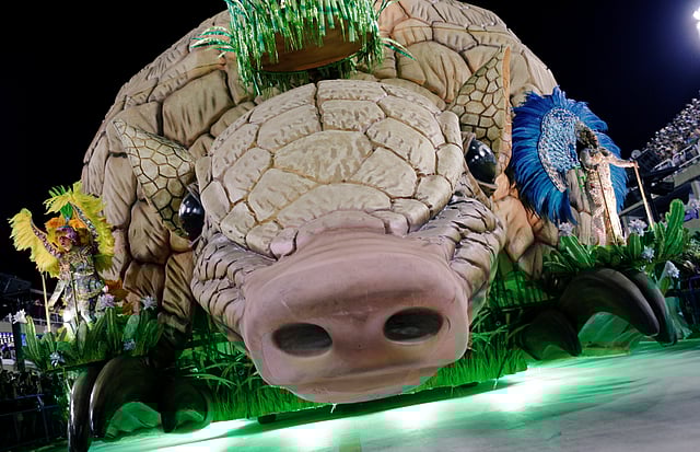 Revellers from Portela Samba school perform during the second night of the Carnival parade at the Sambadrome in Rio de Janeiro. Photo: Reuters