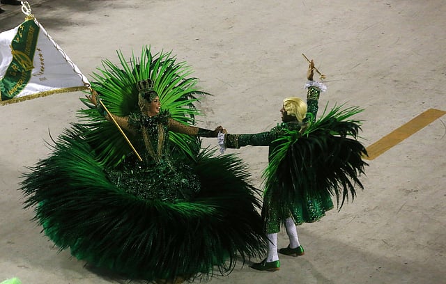 Revellers from Imperatriz samba school perform during the second night of the Carnival parade at the Sambadrome in Rio de Janeiro. Photo: Reuters