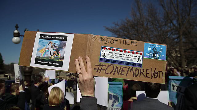 Proponents of an open and unregulated internet attend a news conference at the US Capitol on 27 February in Washington DC. Photo: AFP