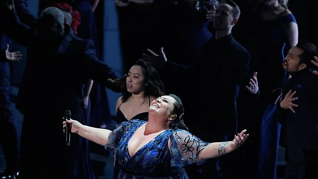 Keala Settle sings Best Song nominee This is Me.  Photo: Reuters