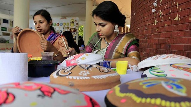 Students work in a festive mood. Photo: Focus Bangla