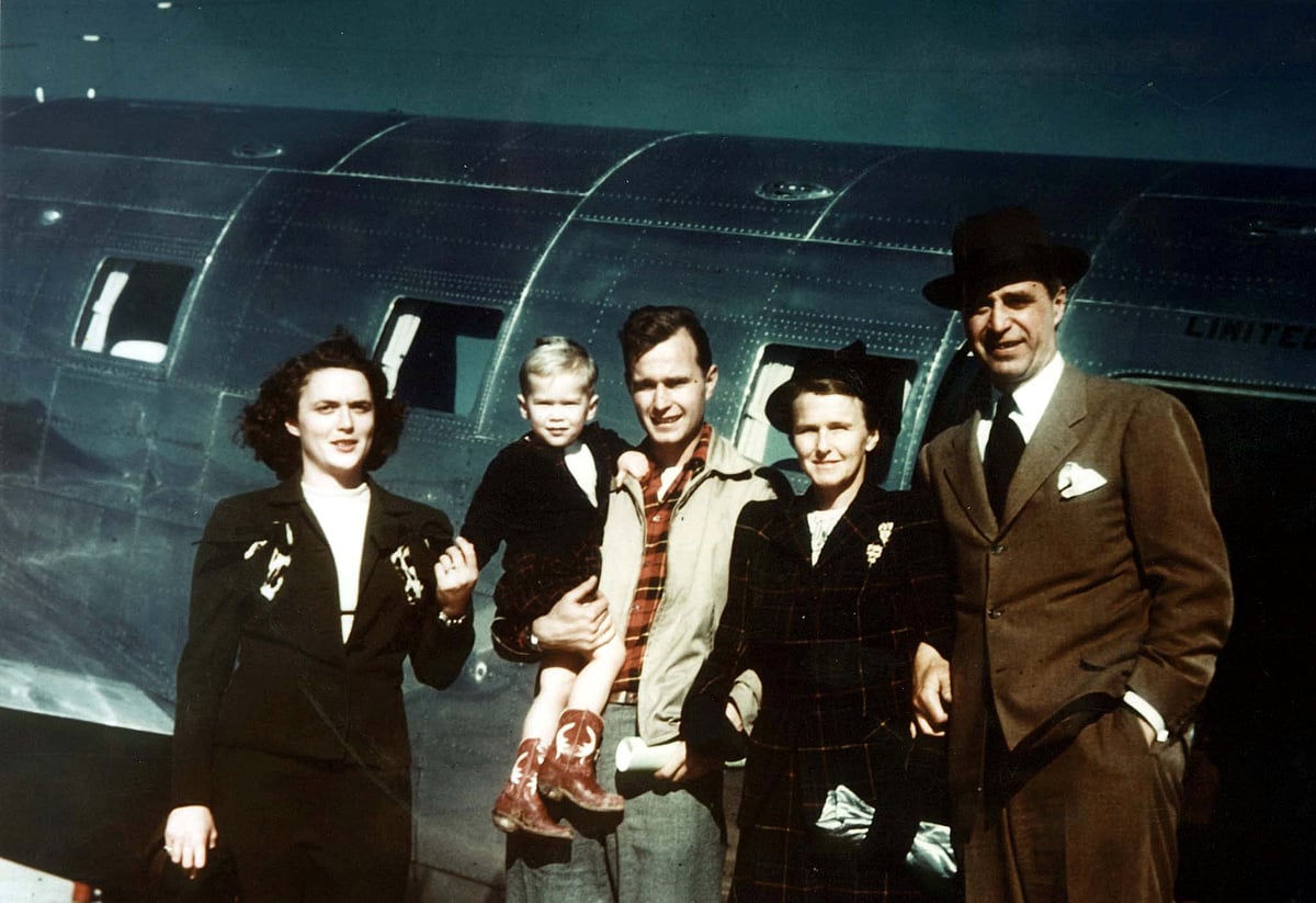 George W. Bush with his mother Barbara Bush, father, George Bush, and grandparents, Prescott and Dorothy Bush in Midland, Texas. Reuters