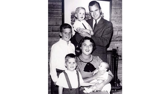 The Bush family portrait in 1956. George Bush, Neil, George W., Barbara, Jeb and Marvin. Reuters