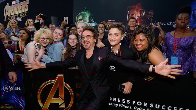 Iron Man (Robert Downey Jr ) poses with fans before the premier of ‘Avengers: Infinity Wars’ in Los Angeles, California. Photo: Reuters
