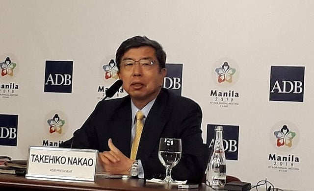 Asian Development Bank (ADB) president Takehiko Nakao briefs journalists at the 51st annual general meeting in Manila, Philippines on Thursday. Photo: UNB