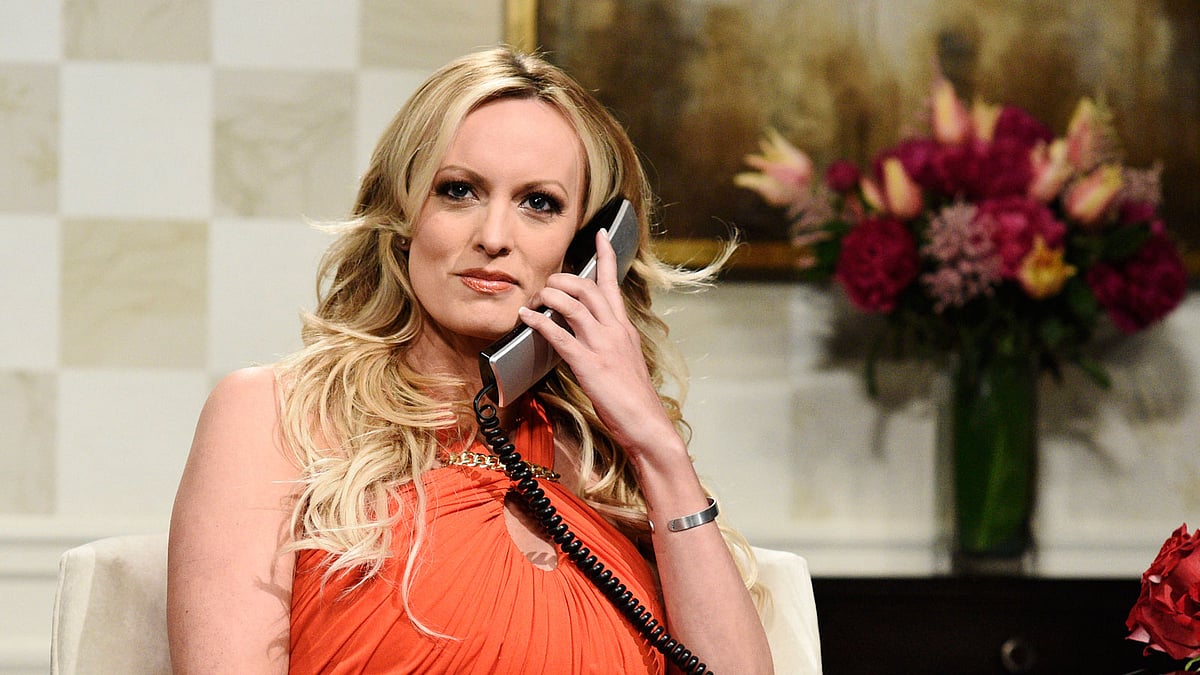 This image released by NBC shows adult film actress Stormy Daniels during an appearance on `Saturday Night Live` in New York on 5 May. Photo: AP