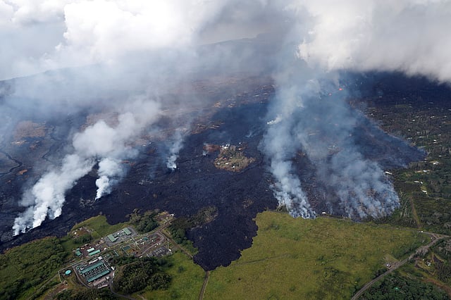 Lava approaches the Puna Geothermal Venture in the Leilani Estates near Pahoa, Hawaii, US on 28 May. Photo: Reuters