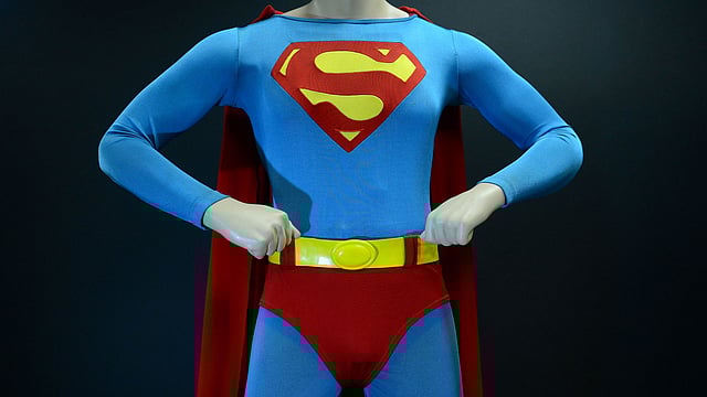 In this file photo taken on July 19, 2012, The Superman costume that was worn by Christopher Reeve in `Superman: The Movie.` Photo: AFP