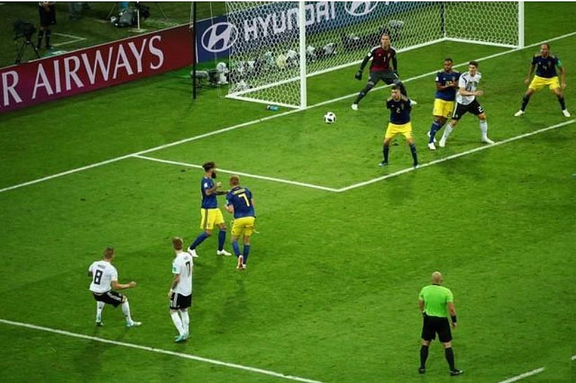Germany`s Toni Kroos scores their second goal against Sweden at Sochi, Russia -on 23, June 2018 -- Reuters