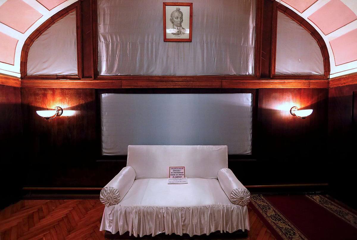 A couch is seen inside Stalin`s Bunker, a bunker complex built in 1942 as an alternative headquarters for the Soviet Union leader Joseph Stalin, in Samara. Photo: Reuters