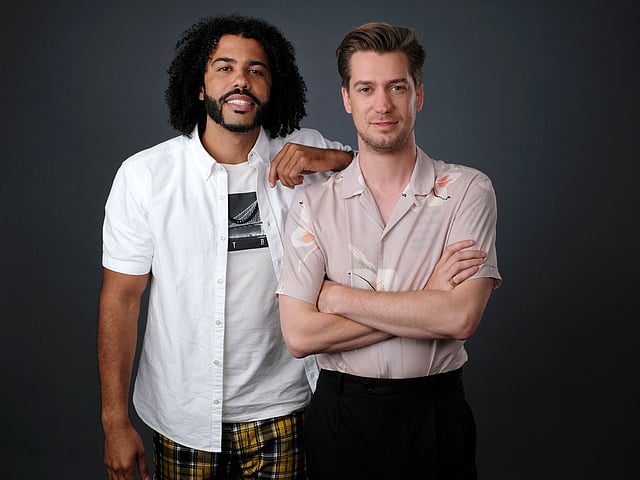 In this 9 July, 2018 photo, Daveed Diggs, left, and Rafael Casal, cast members, co-producers and co-writers of `Blindspotting,` pose for a portrait in Los Angeles to promote their film. Photo: AP