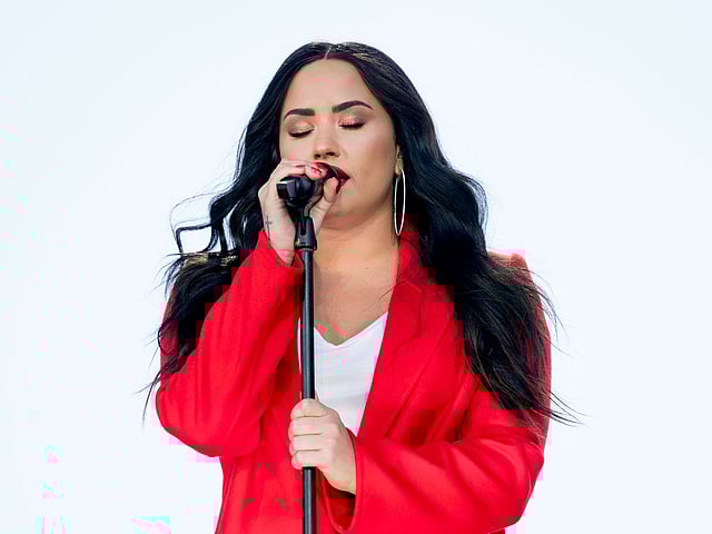 Demi Lovato performs “Skyscraper” during the “March for Our Lives” rally in support of gun control in Washington on 24 March. Photo: AP