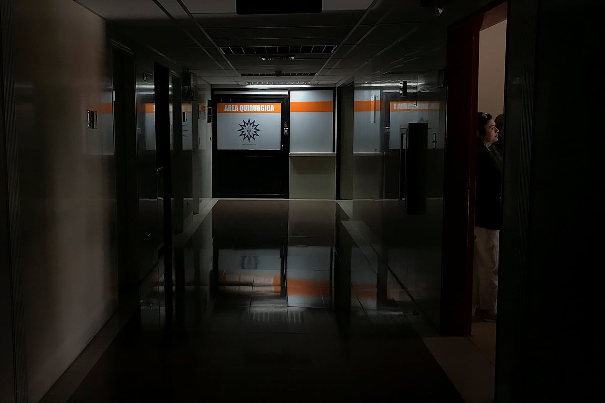 The entrance to the operation room area of a clinic is seen during a blackout in Caracas. Photo: Reuters