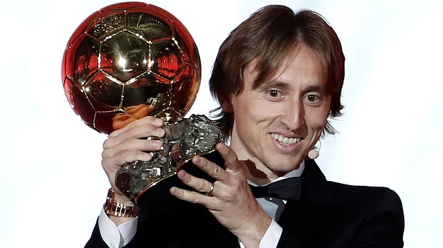 Real Madrid`s Luka Modric with the Ballon d`Or award in Paris, France on 3 December. Photo: Reuters