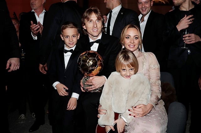Real Madrid`s Luka Modric with his family and the Ballon d`Or award in Paris, France on 3 December. Photo: Reuters