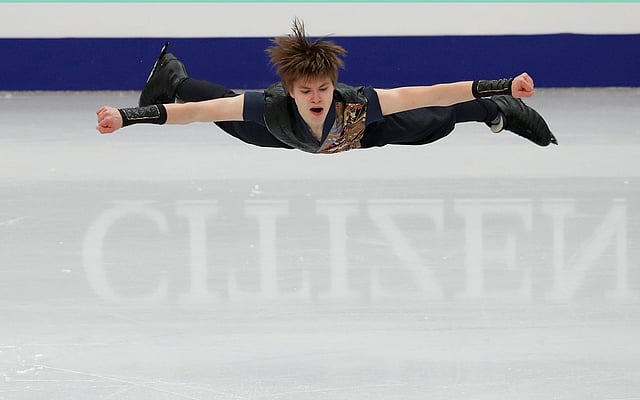 Latvia`s Deniss Vasiljevs during the Men`s Free Skating at the ISU European Figure Skating Championships held in Minsk-Arena Multifunctional Complex, Minsk, Belarus on 26 January. Photo: Reuters