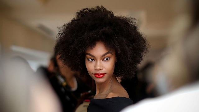 Model Taelor Thein poses backstage ahead of the presentation of the Tadashi Shoji collection during New York Fashion Week in New York City, US, 7 February 2019. Photo: Reuters