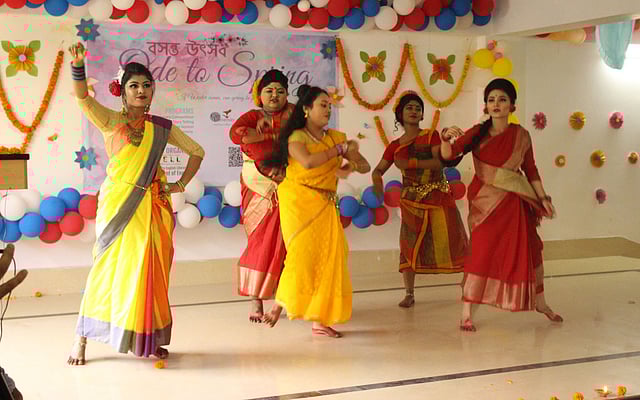 Students perform at a cultural programme, Ode to Spring, organised by City University English Literary Lounge (CELL) in collaboration with the English department at the university`s auditorium at Khagan, Savar, Dhaka on 13 February. Photo: Collected