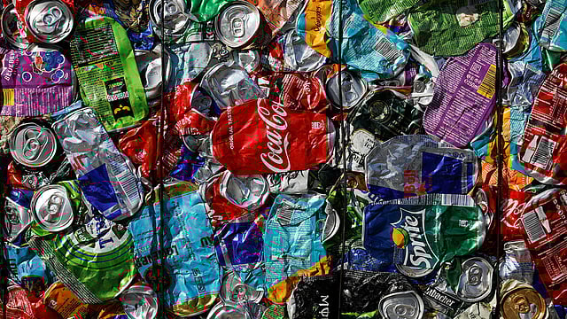 Compressed aluminium cans are seen at a recycling factory in Belgrade, Serbia on 28 February. Reuters File Photo