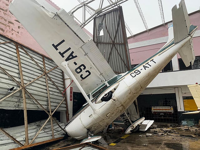 This handout picture taken on 18 March, 2019 by the United Nations World Food Programme (WFP) shows damages at the airport in Beira, Mozambique, in the aftermath of the passage of the cyclone Idai. Photo: AFP
