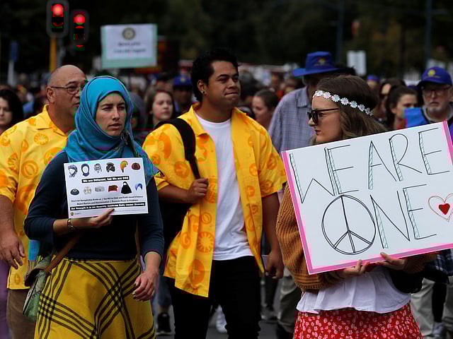 People take part in the March for Love at North Hagley Park after the last week`s mosque attacks in Christchurch, New Zealand on 23 March 2019. Photo: Reuters