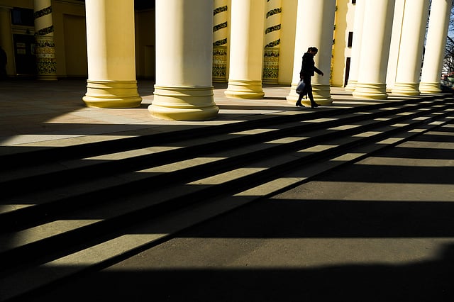2A woman walks in the All-Russia Exhibition Centre (VDNKh), a trade show and amusement park in Moscow on 5 April 2019. Photo: AFP